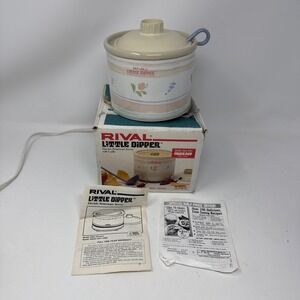 Vintage Rival little dipper crockpot Floral with Ladle Lid dips Fondue Chocolate